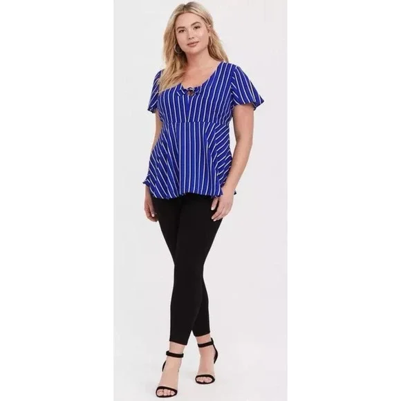 Torrid Plus Size Blue Stripe‎ Georgette Bow Blouse, Size 2/2X - Picture 2 of 8